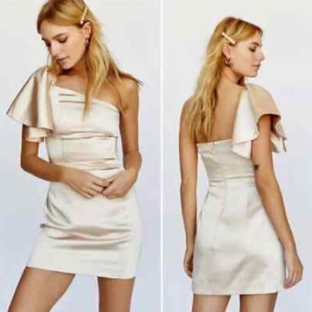 Free People x Fame And Partners NWT Cara Mini Dress Champagne One Shoulder - Picture 2 of 15